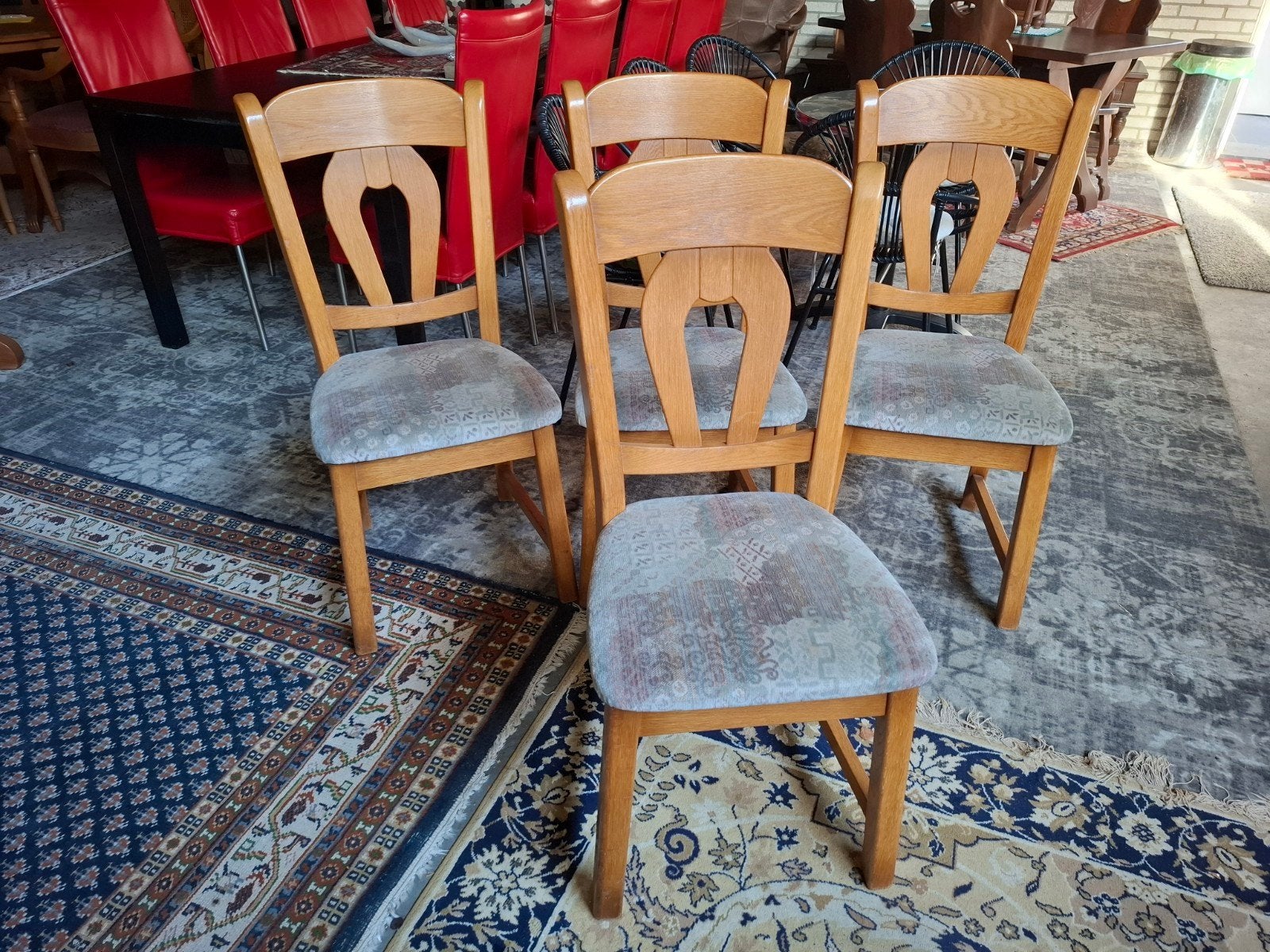 Vintage Origineel massief eiken stoel stoelen 4dlg. Zie oms,, Ophalen, Zo goed als nieuw, Hout, Vier