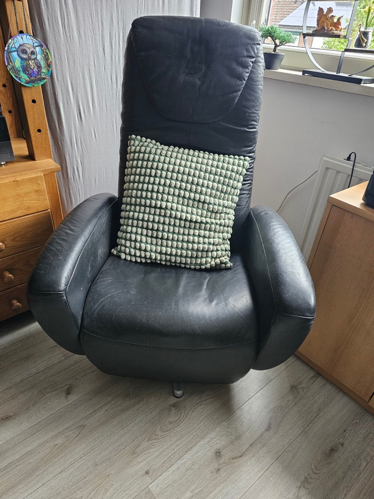 Hukla Relaxfauteuil Zwart Leer - Comfortabele Relaxstoel, Huis en Inrichting, Fauteuils, Ophalen, Modern, Comfortabel, Gebruikt