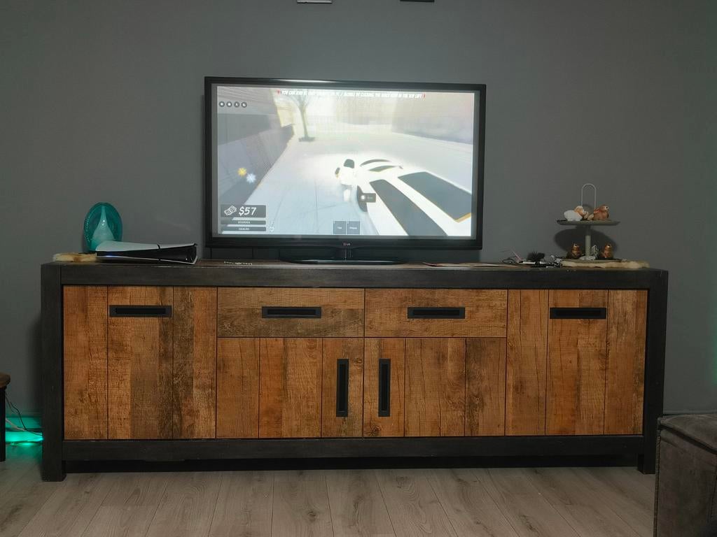 Dressoir met houtlook en metalen frame en tv meubel, Huis en Inrichting, Kasten | Televisiemeubels, Ophalen, Gebruikt, Overige houtsoorten