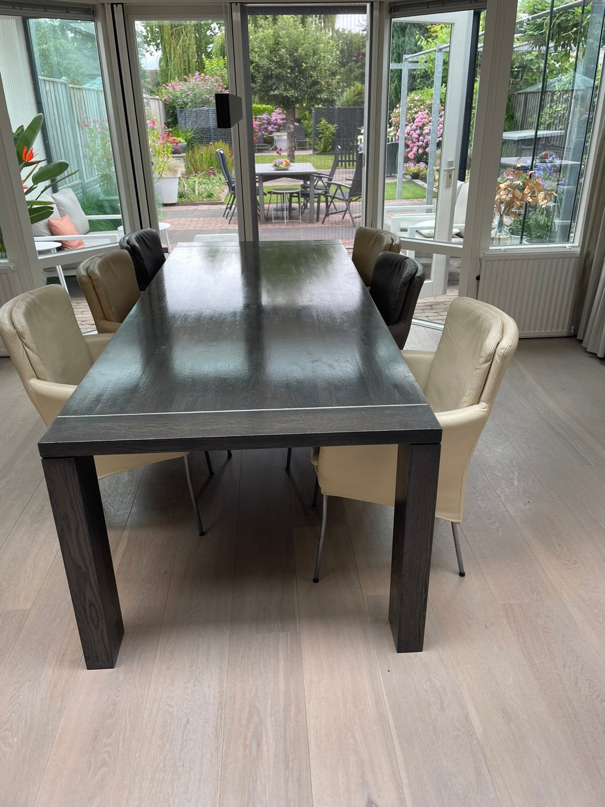 massief eiken eettafel, Ophalen, Gebruikt, 100 tot 150 cm, Eikenhout