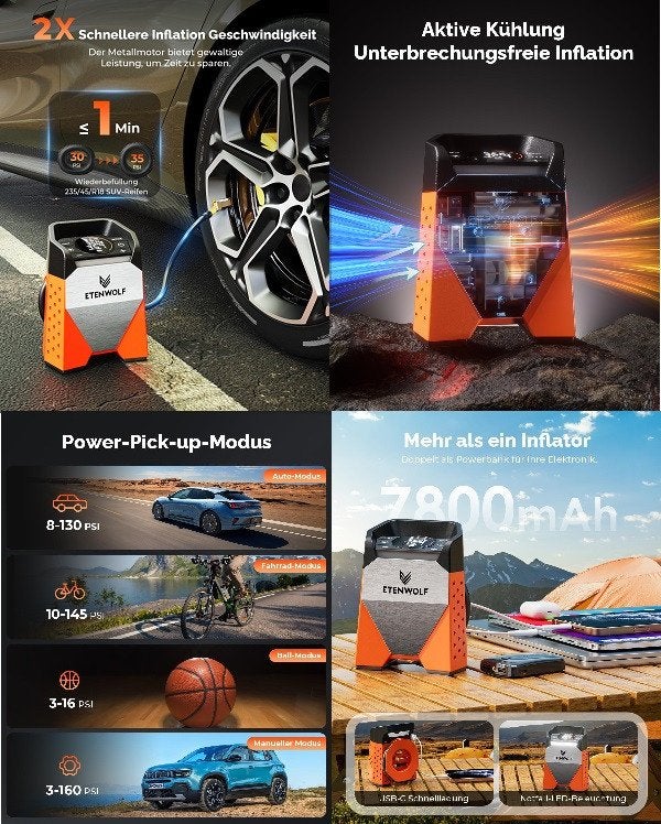 Zeer Krachtige Accu Pomp Compressor Bandenpomp 7800 mAh11Bar, Ophalen of Verzenden, Nieuw