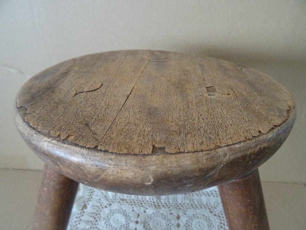 Antiek houten melkkrukje driepoot 30cm antieke melkkruk 1920, Ophalen of Verzenden