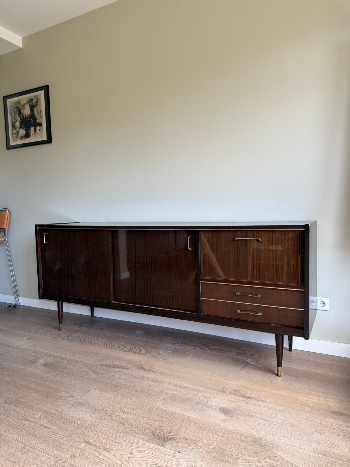 Vintage Mid Century Dressoir   |   Scandinavish Design, Gebruikt, Mid centry retro vintage, 150 tot 200 cm, Met deur(en)