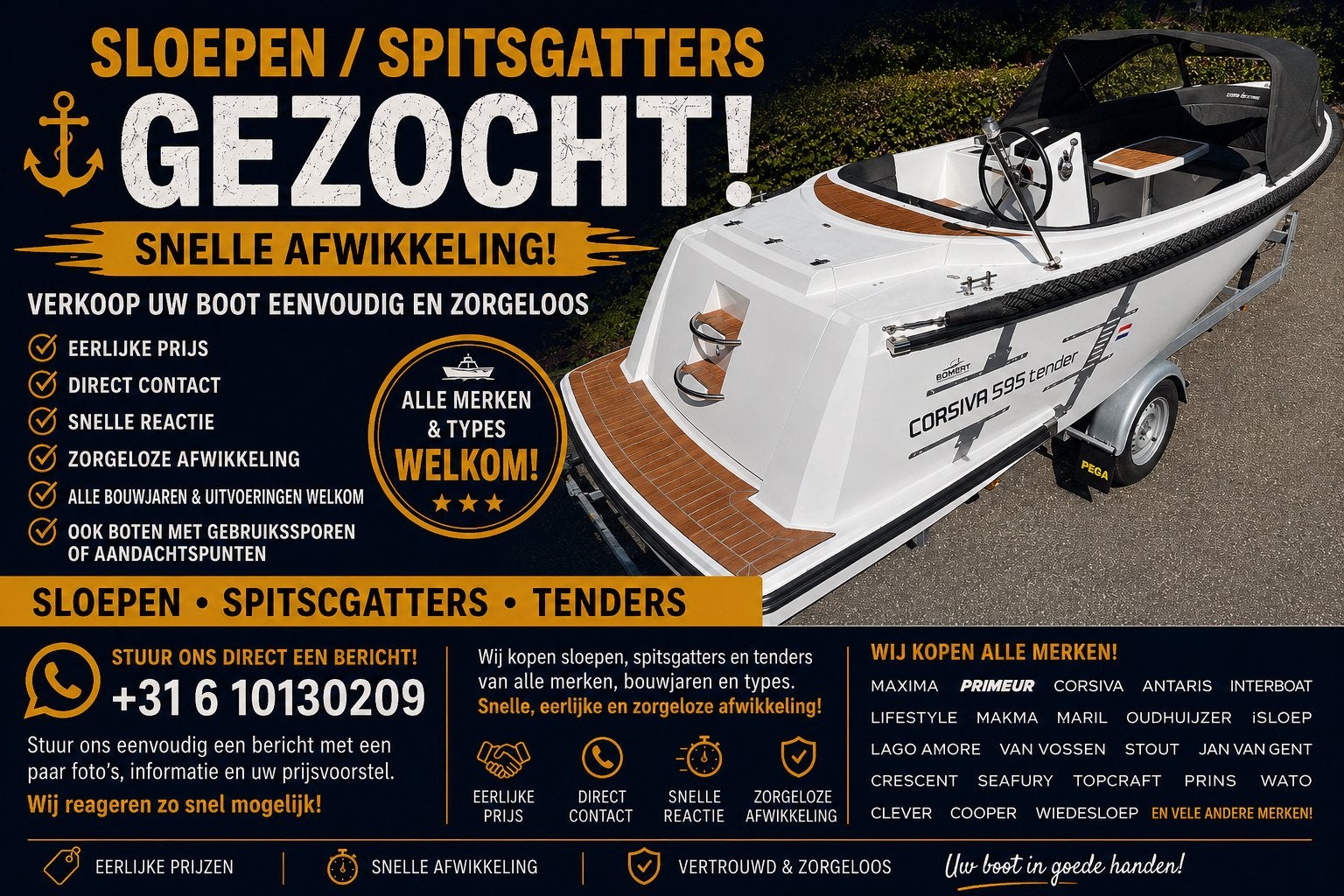 Sloep, Tender of Spitsgatter verkopen?, Watersport en Boten, Ophalen