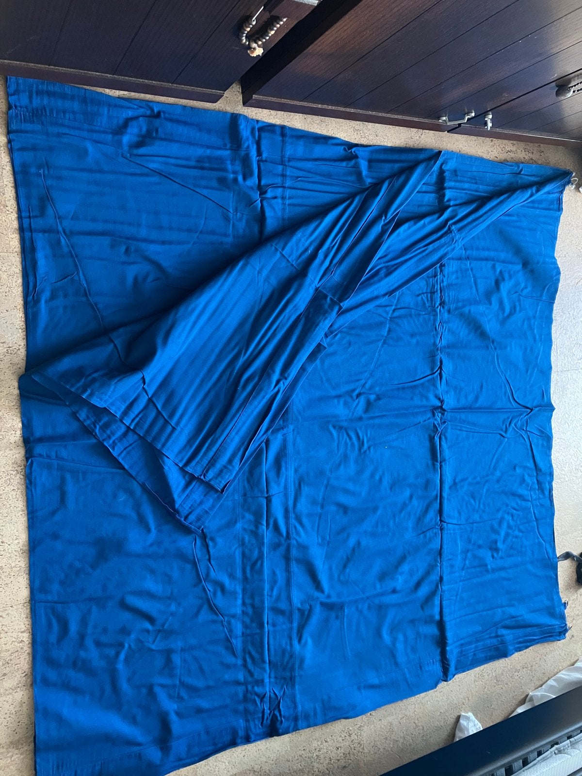 Blauw windscherm met stokken en scheerlijnen, Caravans en Kamperen, Ophalen, Gebruikt