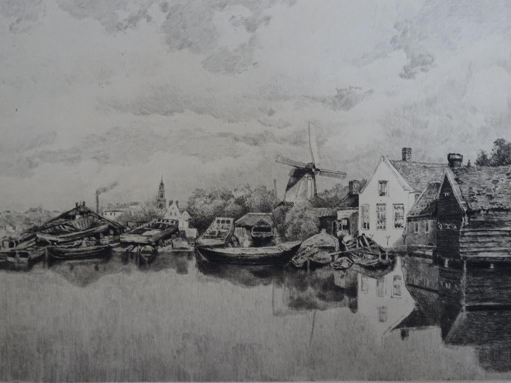 Gravure Wetering Singel Amsterdam T.N. Chauvel, 19e eeuw, Antiek en Kunst, Kunst | Etsen en Gravures, 1800 - 1899, Verzenden, Stadsgezicht