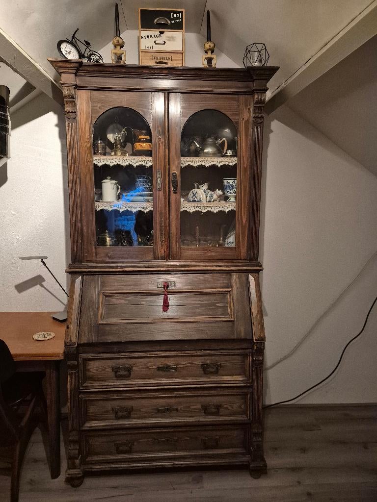 Antieke secretaire met vitrinekast TEAB, Ophalen