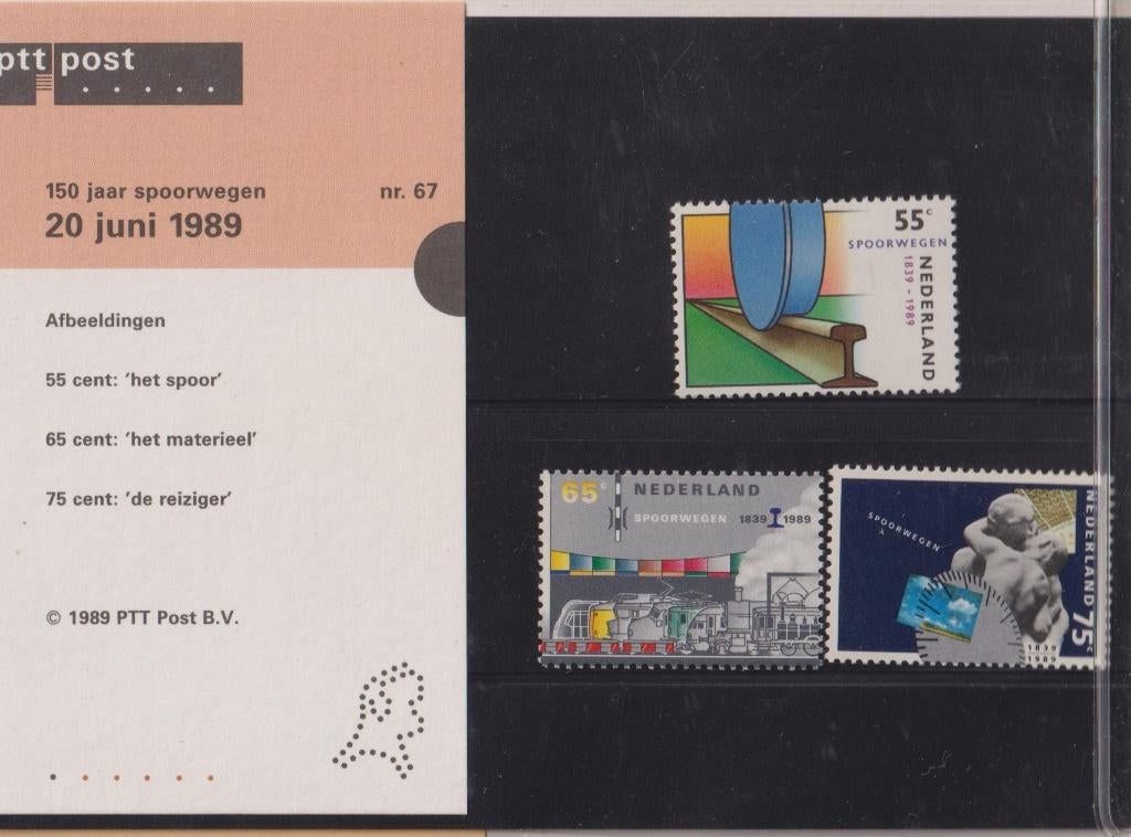 Nederland 1989 067 Postzegelmapje 100 jaar Spoorwegen trein, Verzenden, Postfris, Treinen