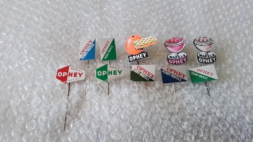10 verschillende speldjes ophey wafels, Ophalen of Verzenden, Zo goed als nieuw, Overige onderwerpen