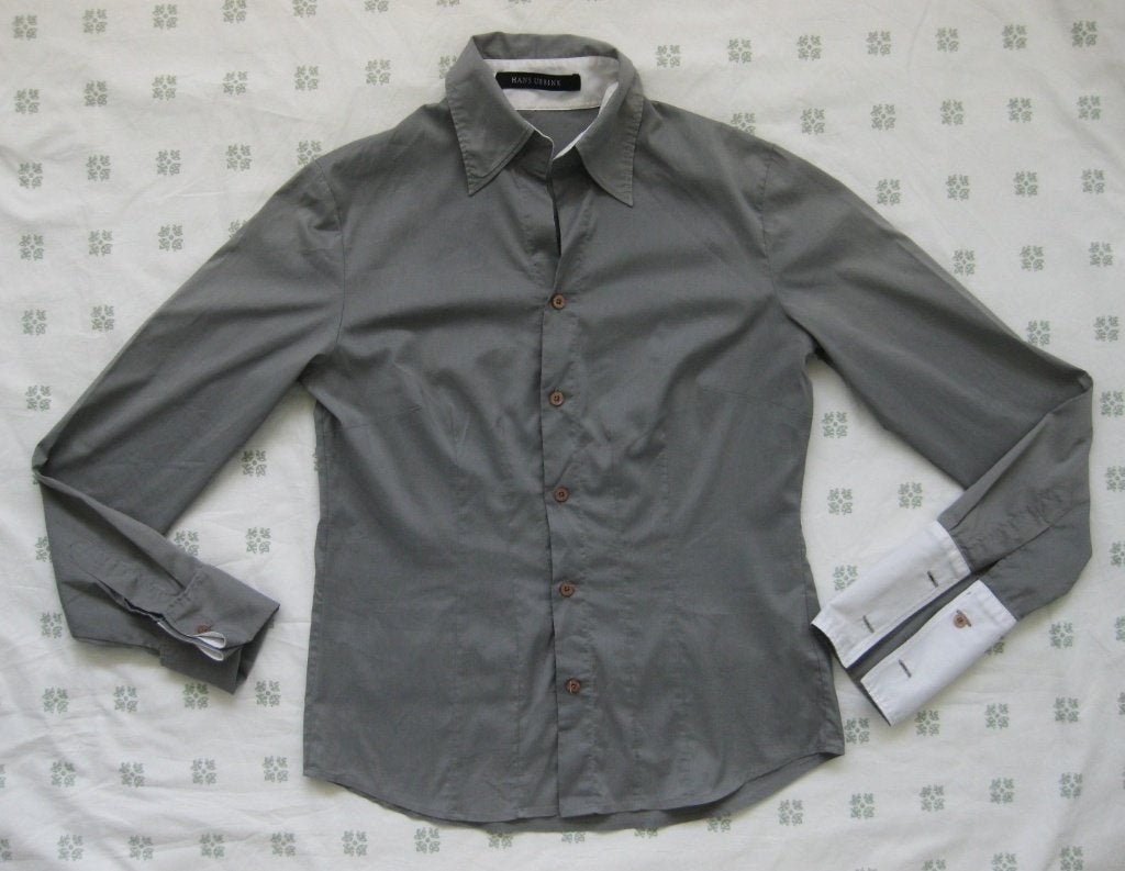 Hans Ubbink blouse, grijs met witte manchetten, maat 38-40, Maat 38/40 (M), Ophalen of Verzenden, Hans ubbink, Grijs