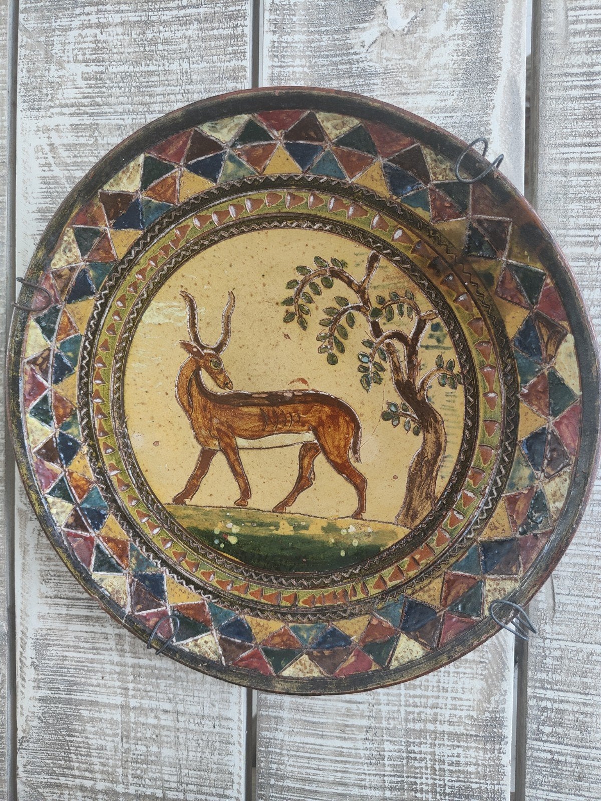 Prachtig Vintage Italiaans Sgraffito Wandbord Midcentury, Antiek en Kunst, Ophalen