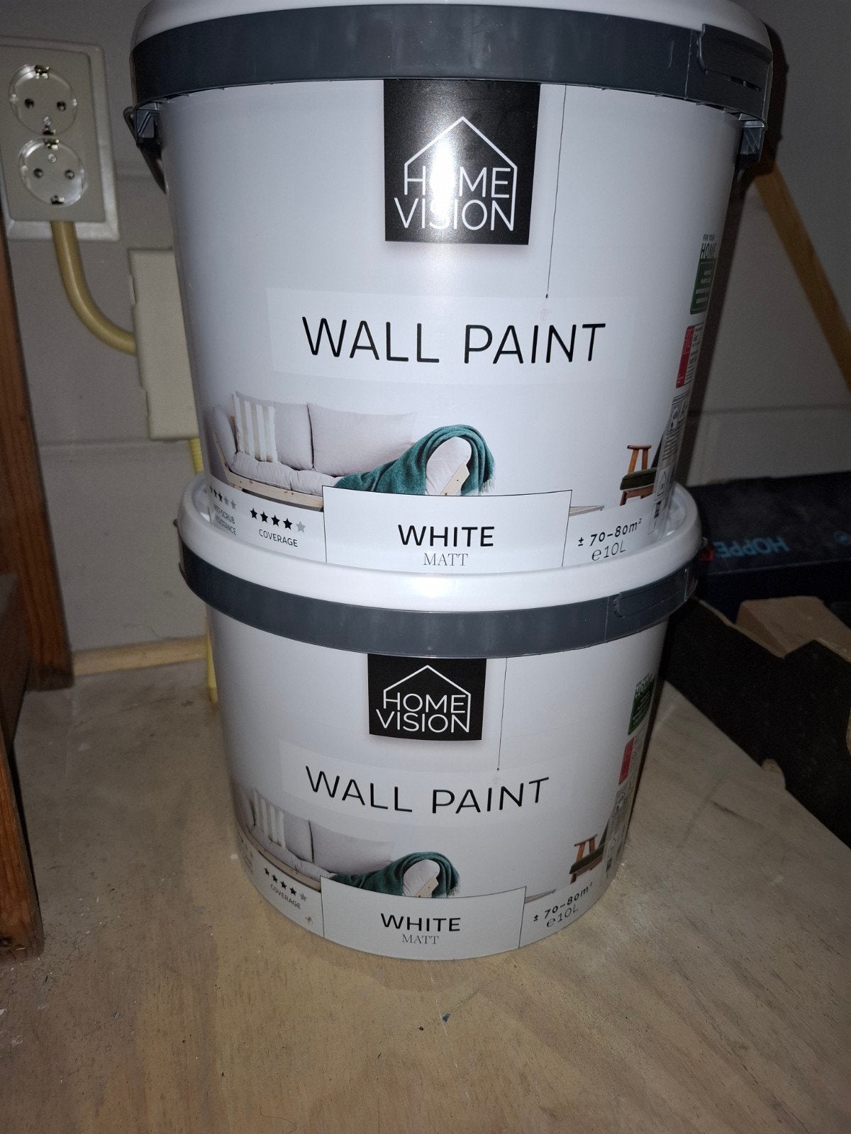 2 x 10 liter mat witte latex rollen of spuiten Home Vision, Ophalen, Nieuw, Wit