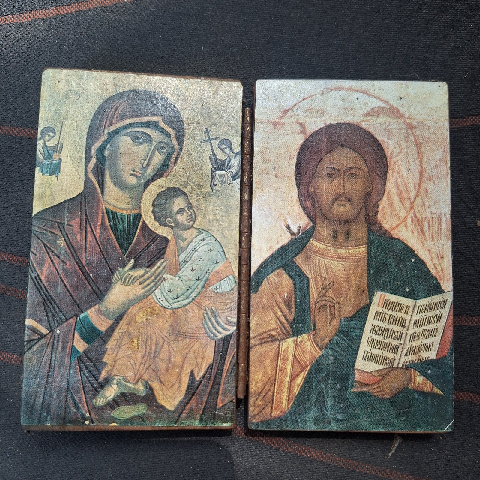 Oud houten boekje met heiligen russische icoon decoratie, Antiek en Kunst, Ophalen of Verzenden