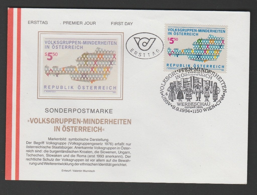 Oostenrijk - FDC Michelnr 2135 - minderheden, landkaart, Verzenden, Postfris