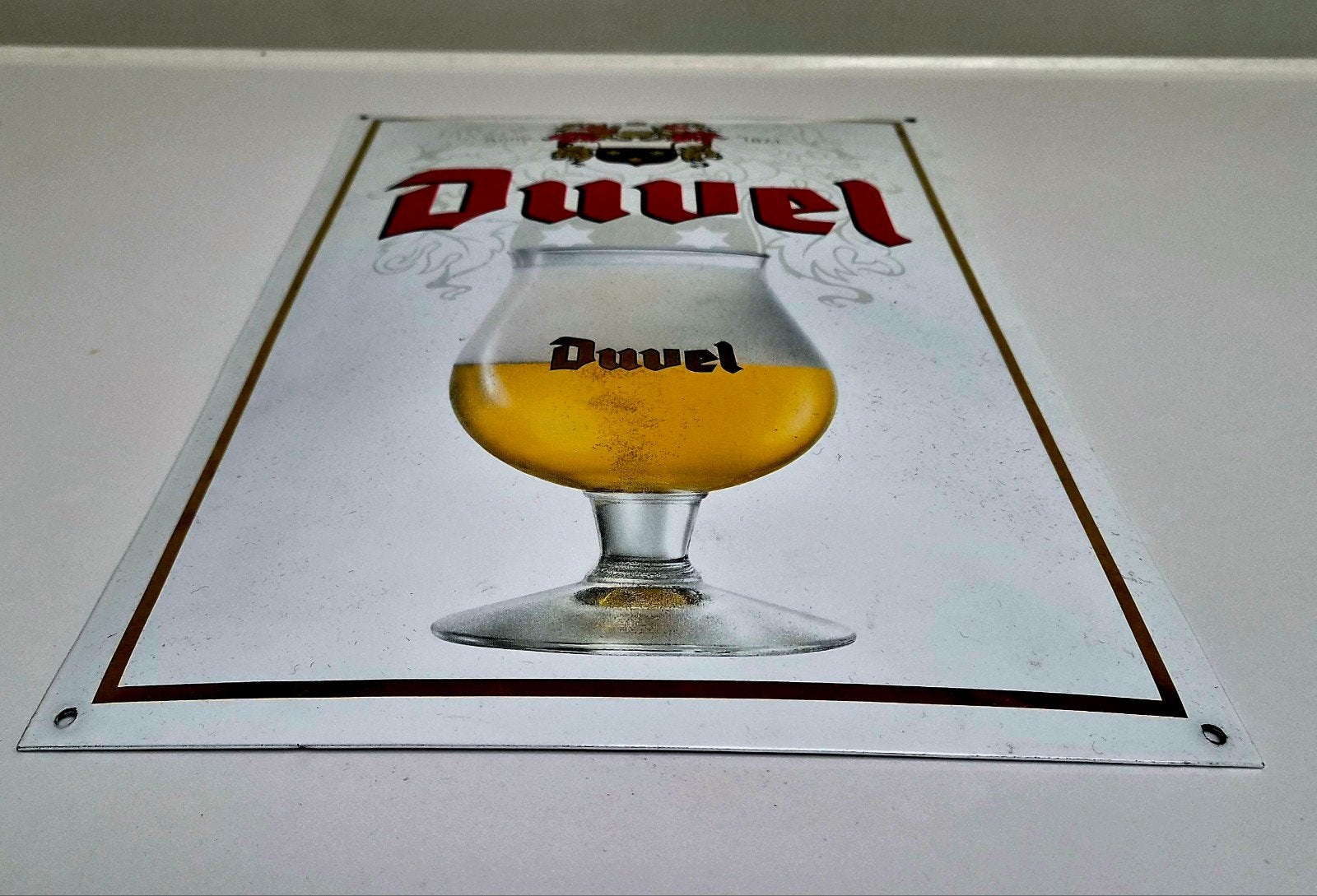 Duvel speciaal bier emaille reclamebord bord mancave bar, Verzamelen, Ophalen of Verzenden, Gebruikt, Reclamebord