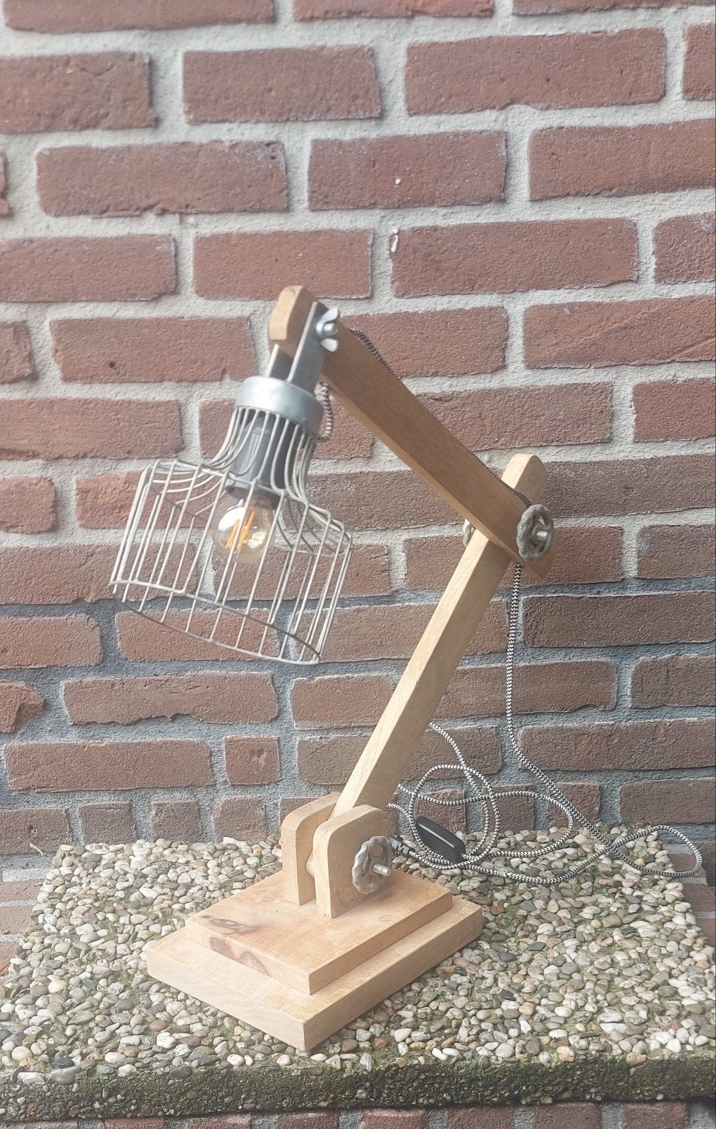 Houten Tafellamp met metalen kooikap merk Light&Living, Ophalen of Verzenden, Zo goed als nieuw, Hout