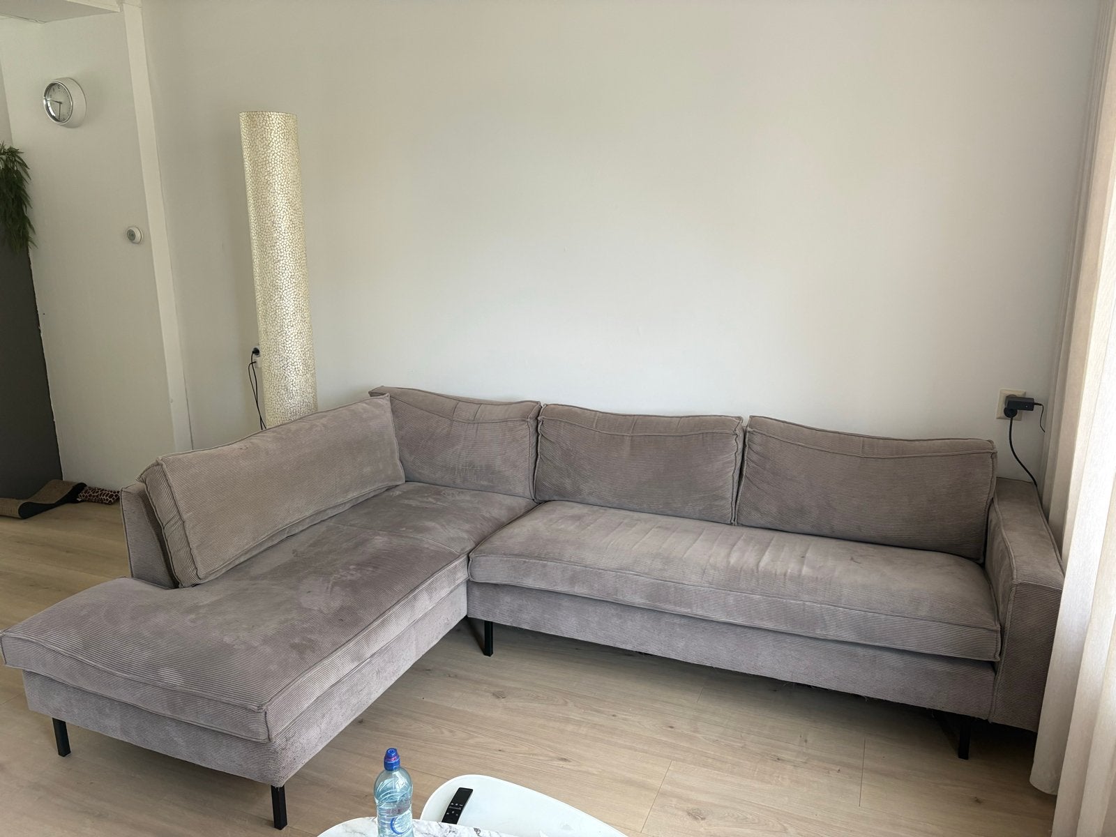 hoekbank van ribstof, Huis en Inrichting, Ophalen, 250 tot 300 cm, Gebruikt, 100 tot 125 cm