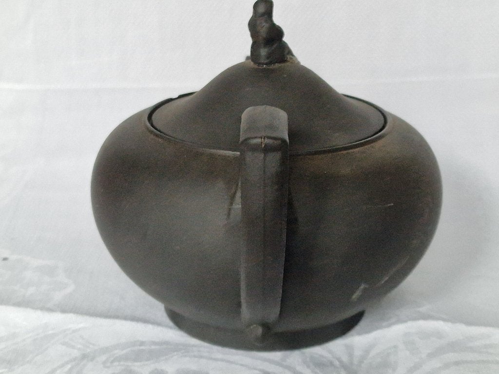 Antieke Zwarte Theepot met Unieke Dekselknop, Ophalen of Verzenden