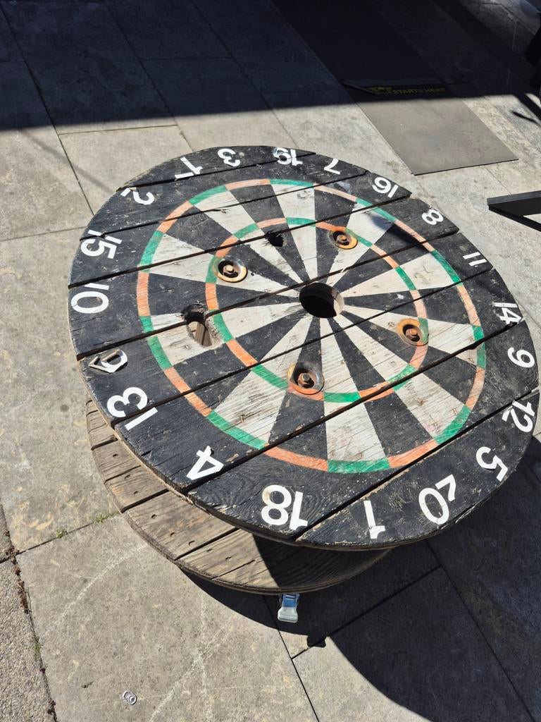 Tuintafel op wielen- kabelhaspel, Tuin en Terras, Ophalen, Rechthoekig, Hout