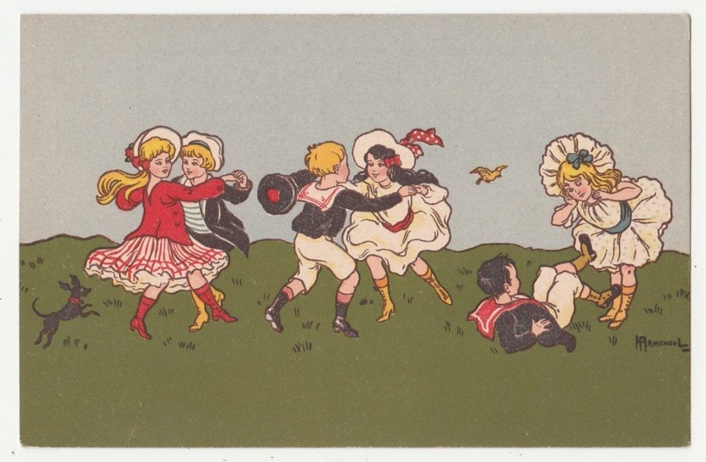 Dansende kinderen.  Reclame Garde Meuble Public., Verzenden, Voor 1920, Ongelopen, Overige thema's