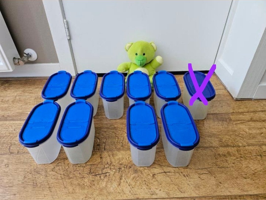 ~◇Tupperware ruimtespaarders blauw 1,1 liter, Ophalen of Verzenden, Zo goed als nieuw, Blauw, Bak of Kom