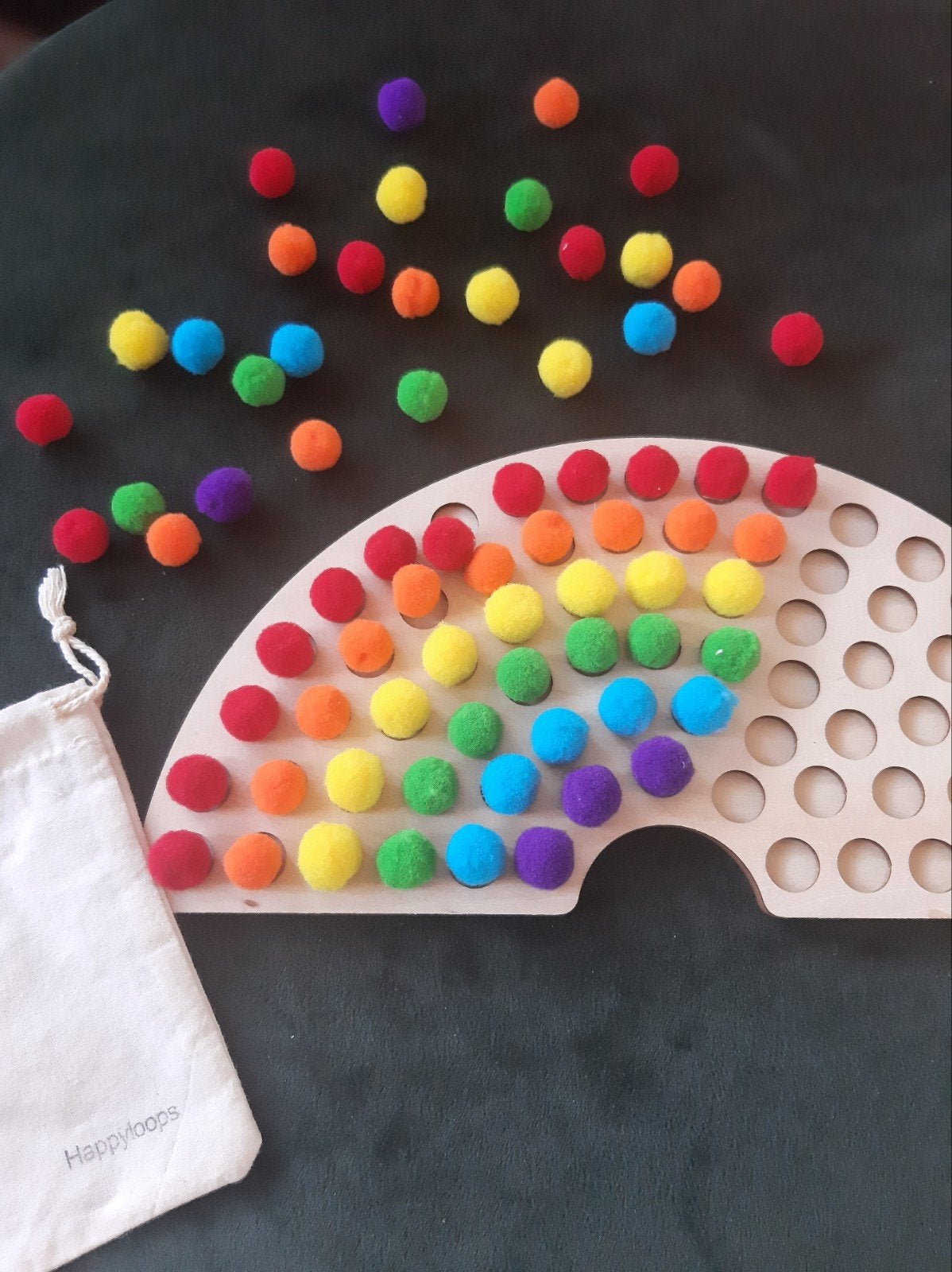Houten regenboog met gekleurde bolletjes en pincet, Happyloops@outlook.com, Nieuw, Ophalen of Verzenden, Happyloops