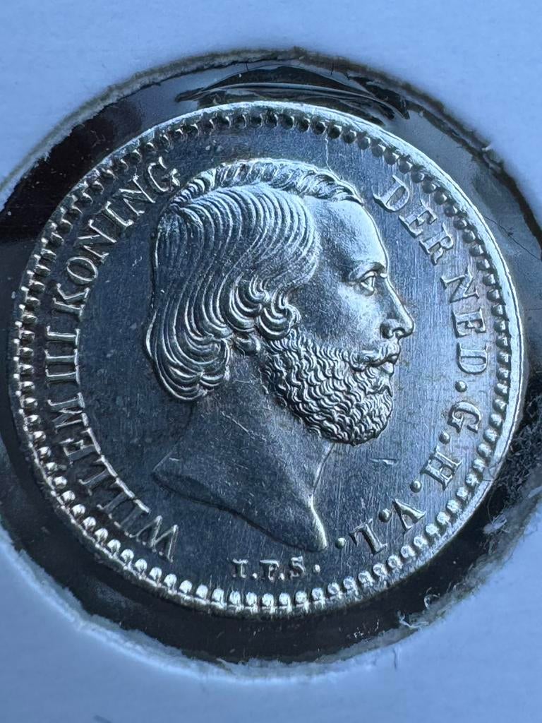 Zilveren 10 cent munt Koning Willem III 1855, Koning Willem III, Zilver, Ophalen of Verzenden, 10 cent