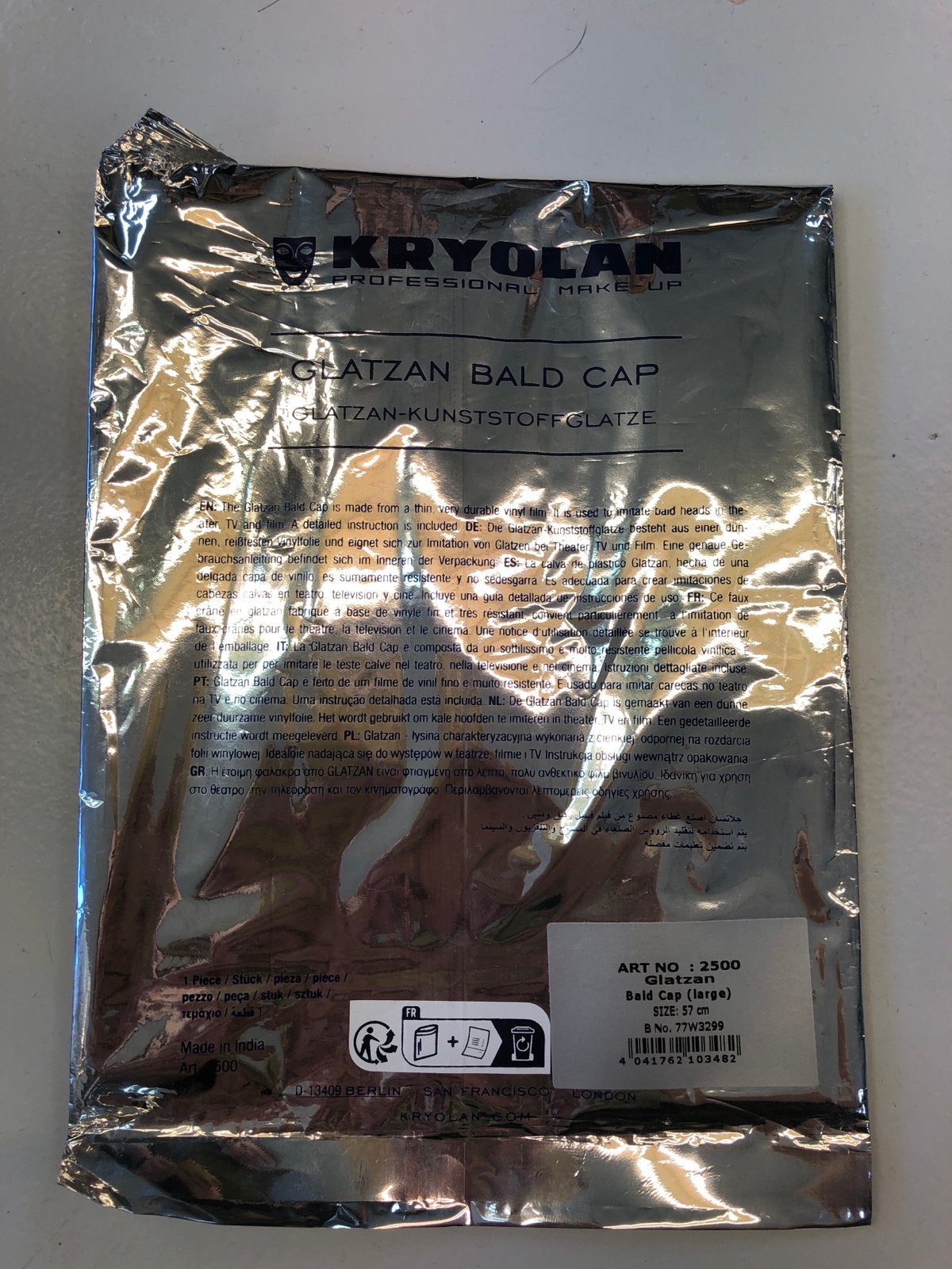 Kryolan Glatzan Bald Cap (Groot) - Professionele Kaalkop, Ophalen, Overige kleuren, Gehele gezicht, Nieuw