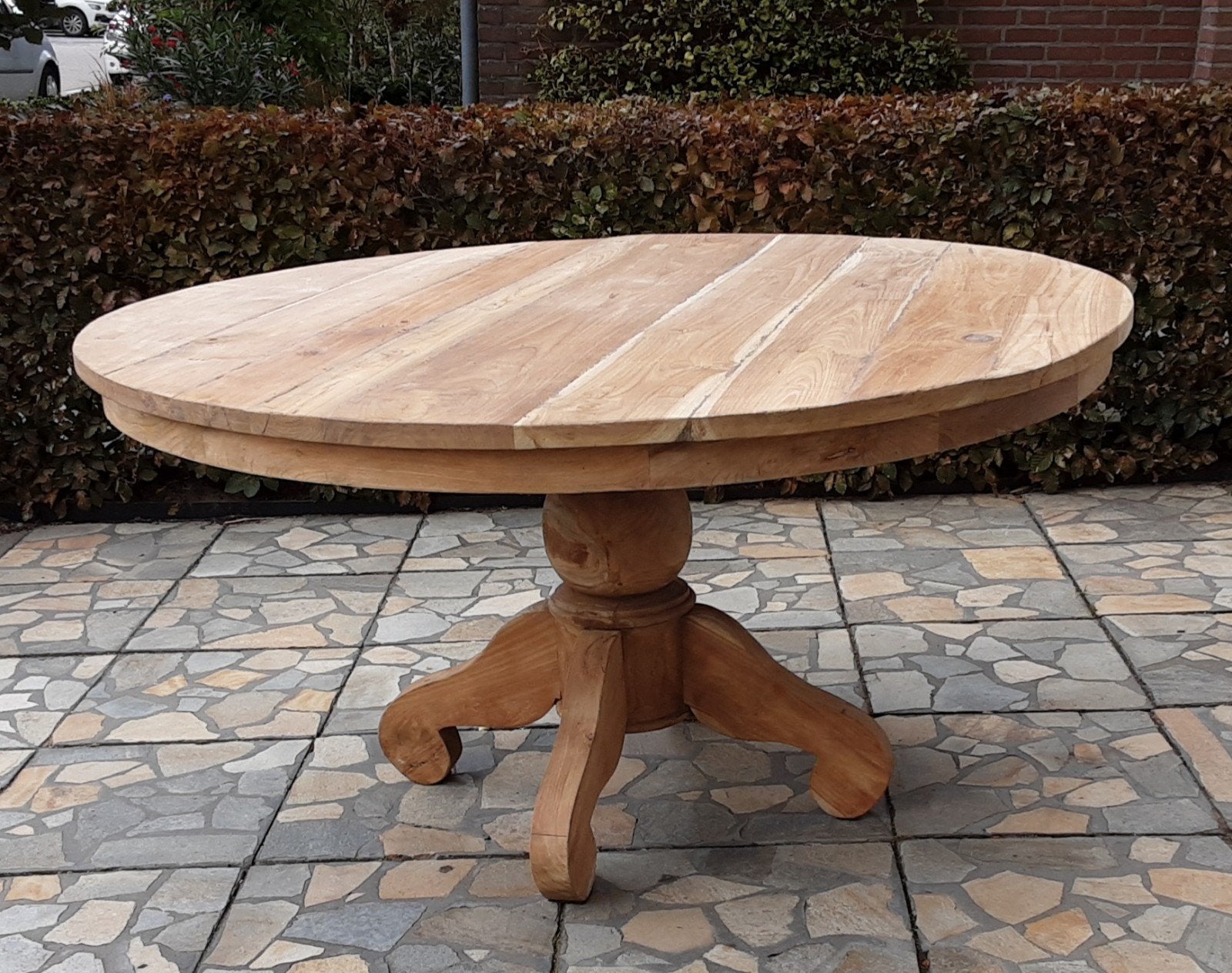 teakhouten bolpoot tafel 150, Huis en Inrichting, Ophalen, Vijf personen of meer, 100 tot 150 cm, 100 tot 150 cm