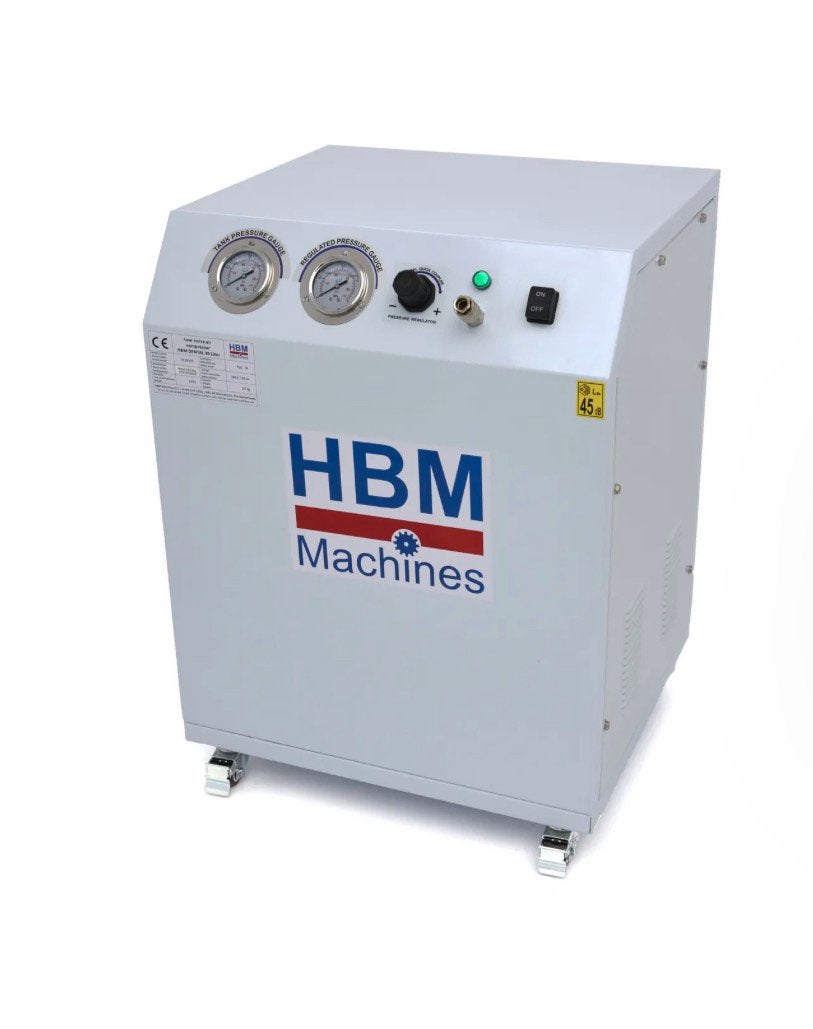 HBM low noise compressor 750 Watt 30 liter, Ophalen of Verzenden, Zo goed als nieuw, Minder dan 200 liter/min, 6 tot 10 bar