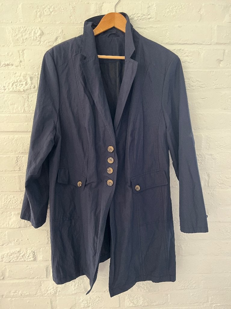 Jas, zomerjas, regenjas, maat 52, Kleding | Dames, Ophalen of Verzenden, Zo goed als nieuw, Blauw, Jas of Mantel