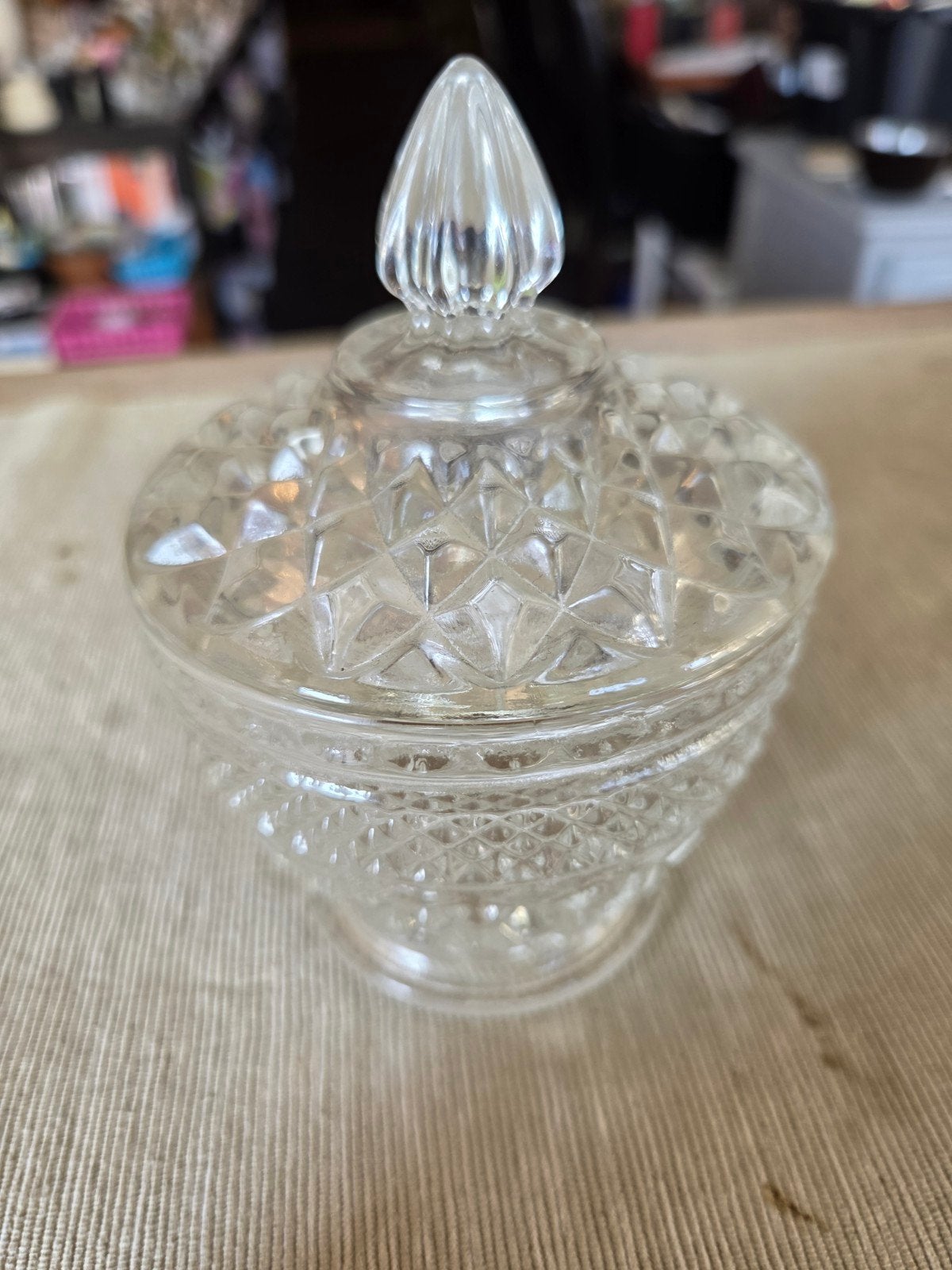 Vintage Glazen Bonbonnière met Diamantpatroon, Antiek en Kunst, Ophalen of Verzenden