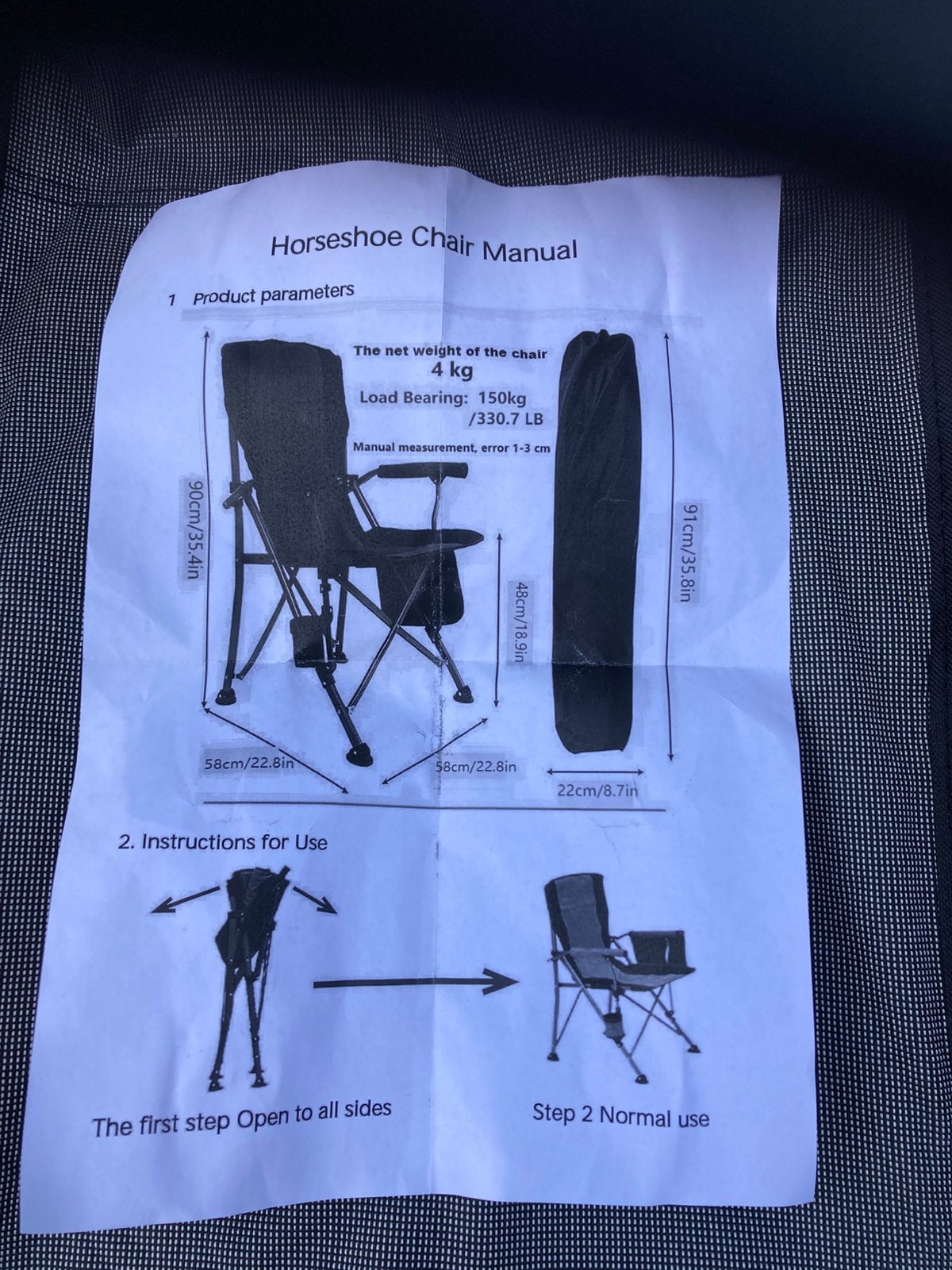 Hoefijzer stoel weegt 4 kg opvouwbaar, Ophalen of Verzenden, Zo goed als nieuw, Campingstoel