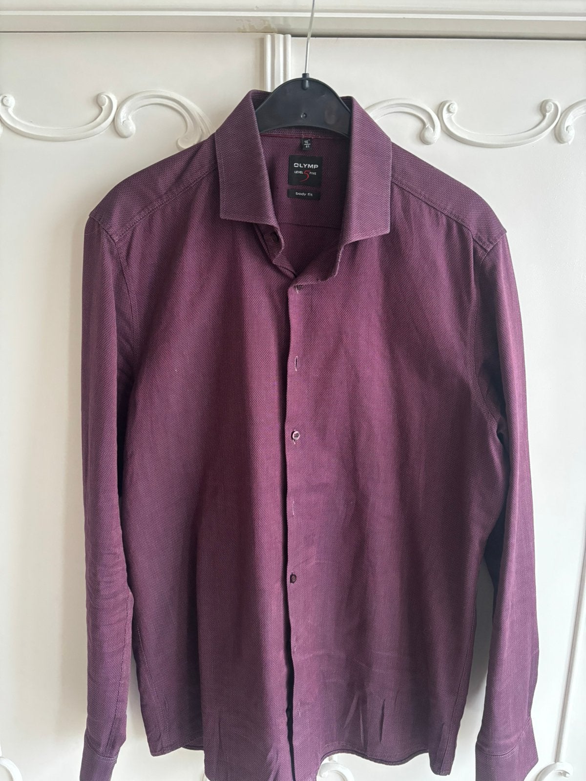Zgan Bordeaux overhemd Olymp Bodyfit maat 41, Ophalen of Verzenden, Zo goed als nieuw, Overige kleuren, Halswijdte 41/42 (L)