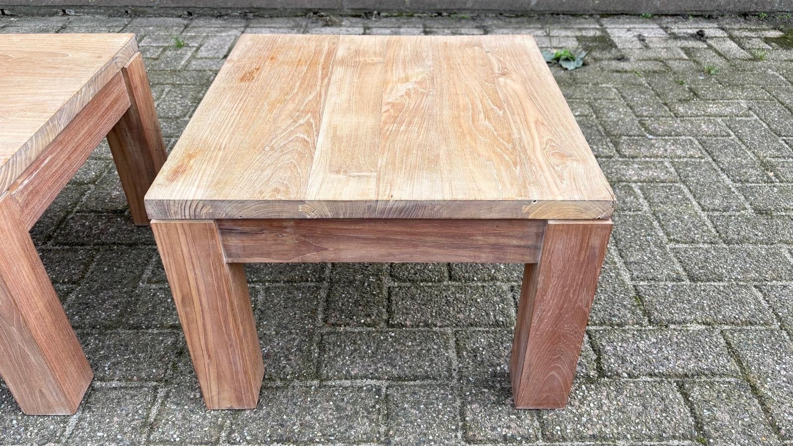 Set van 2 massief houten salontafels, Ophalen, Gebruikt, Vierkant, 50 tot 100 cm