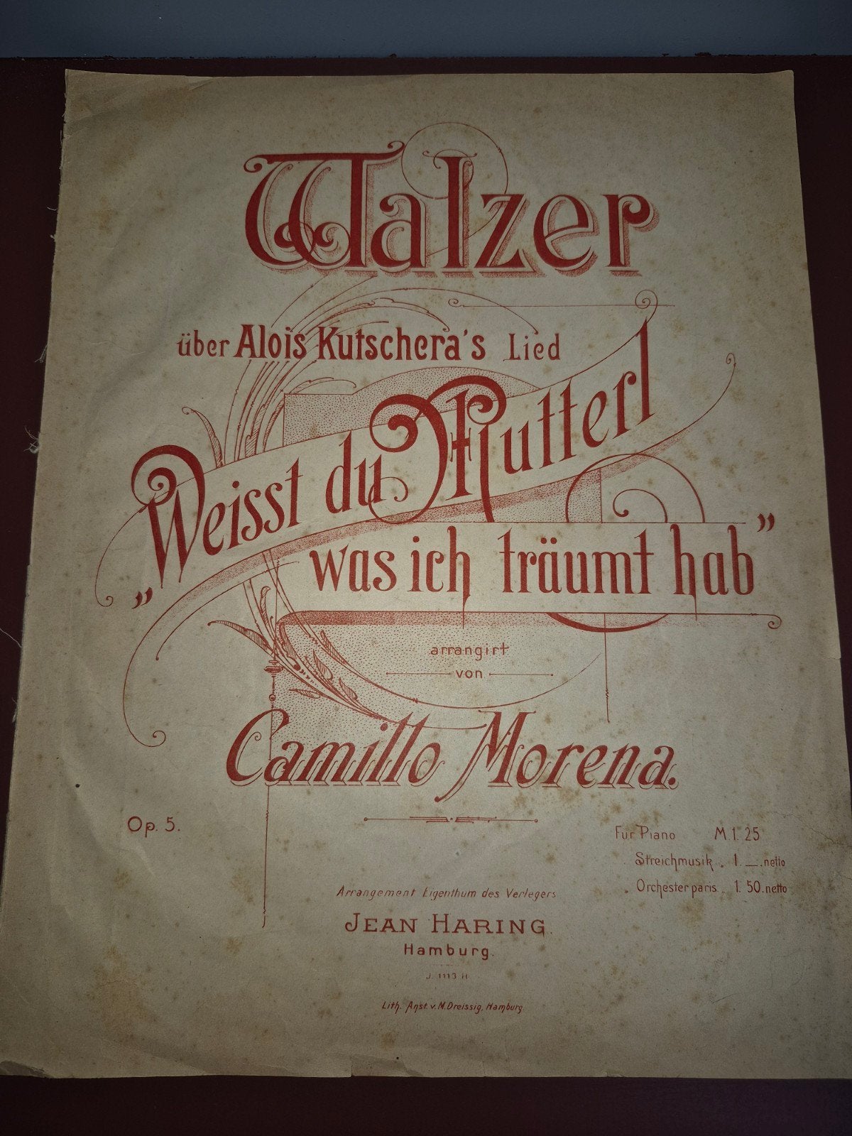 Walzer-Weisst du Mutterl was ich träumt hab'-Camillo Morena, Gebruikt, Klassiek, Ophalen of Verzenden, Artiest of Componist