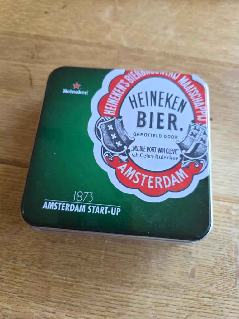 4x Heineken metalen bierviltjes in blik, Ophalen of Verzenden