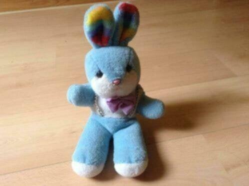 Blauwe knuffel konijn met strikje, Blauw, Konijn, Ophalen of Verzenden, Zo goed als nieuw
