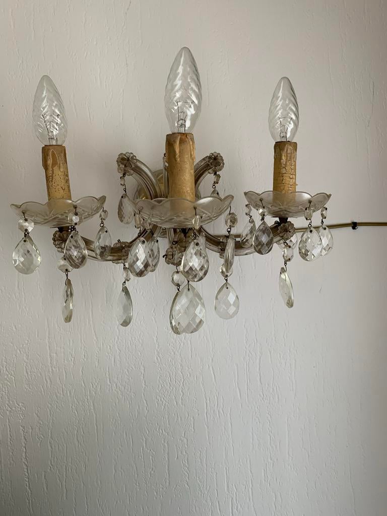 Antieke wandlamp met drie lichtpunten, Antiek en Kunst, Ophalen of Verzenden