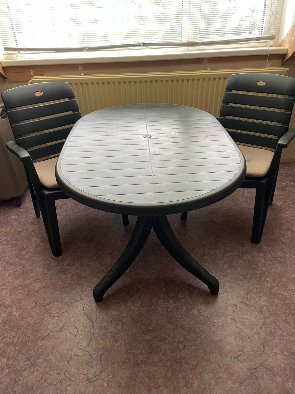 mooie hartman tuinset met 6 stoelen en zitkussentjes, Ophalen, Kunststof, 6 zitplaatsen, Zo goed als nieuw