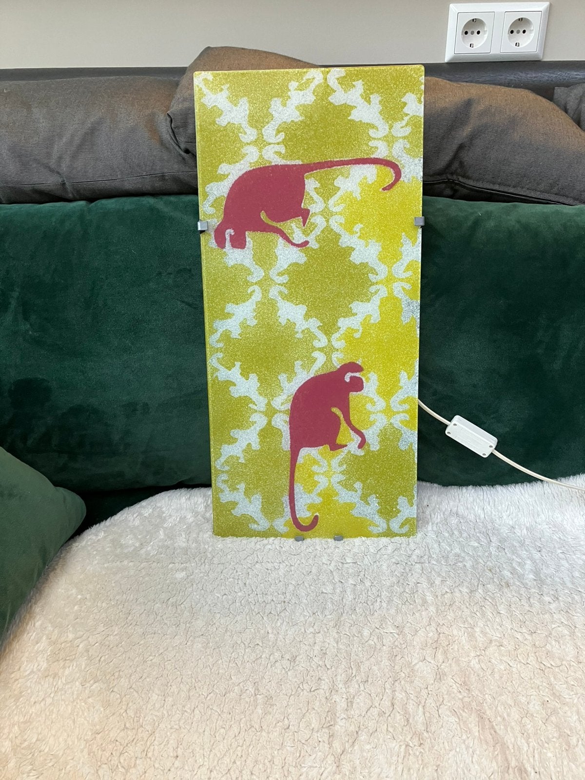 Vintage gyllen ikea wandlamp aapjes groen bruin, Ophalen