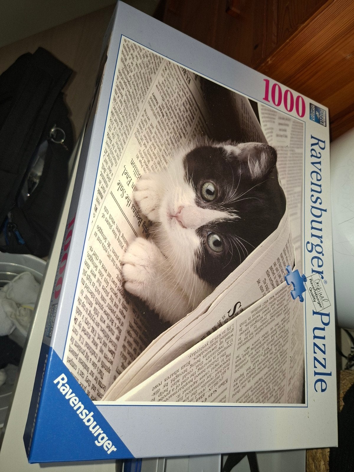 Ravensburger Legpuzzel 1000 stukjes - Kat in krant, Ophalen, Zo goed als nieuw, Legpuzzel