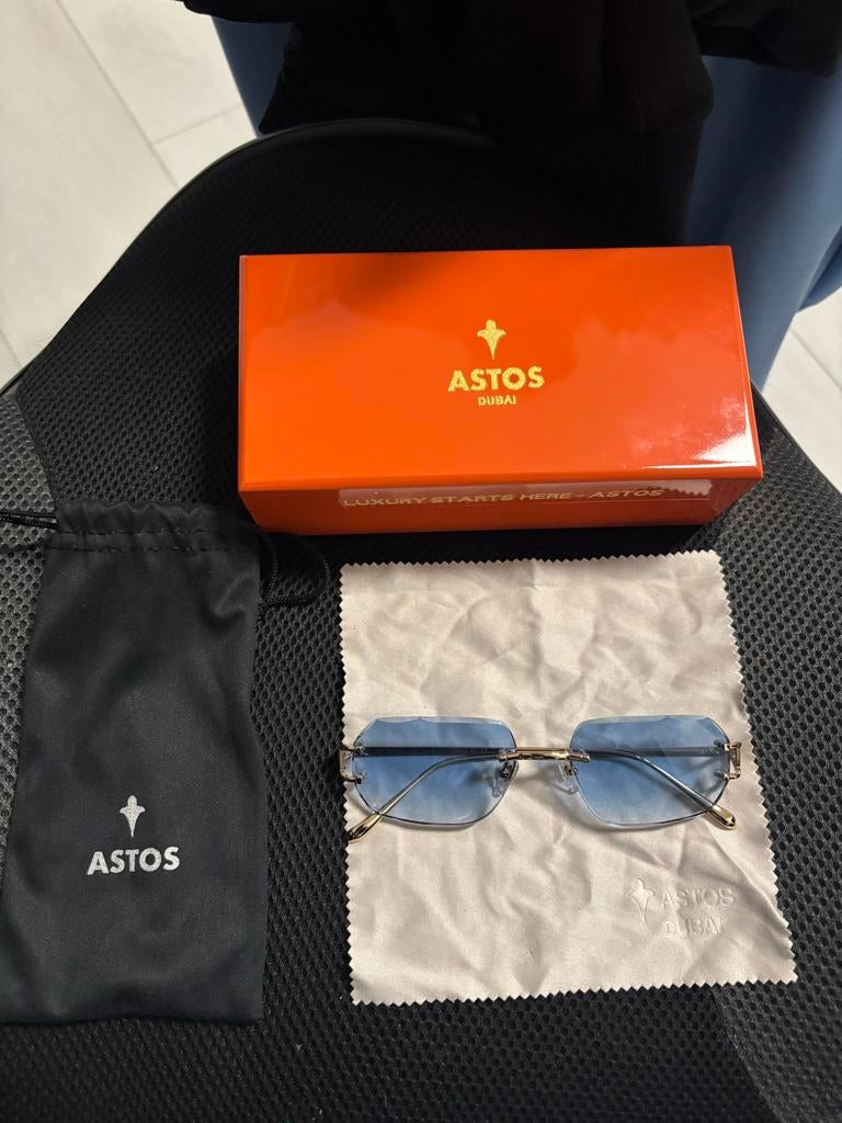 Astos Dubai Zonnebril - Blauw & Goud, 9K Verguld, Overige merken, Zonnebril, Blauw, Nieuw
