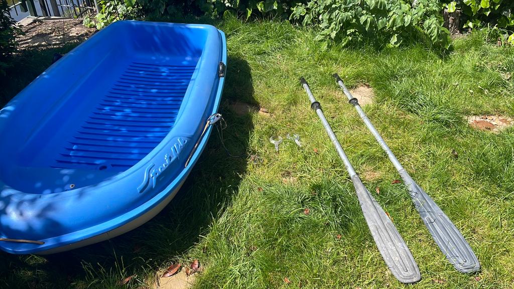 Blauwe Bic SportYak bijboot met roeispanen, Watersport en Boten, Ophalen, Gebruikt, Met peddels, Kajak