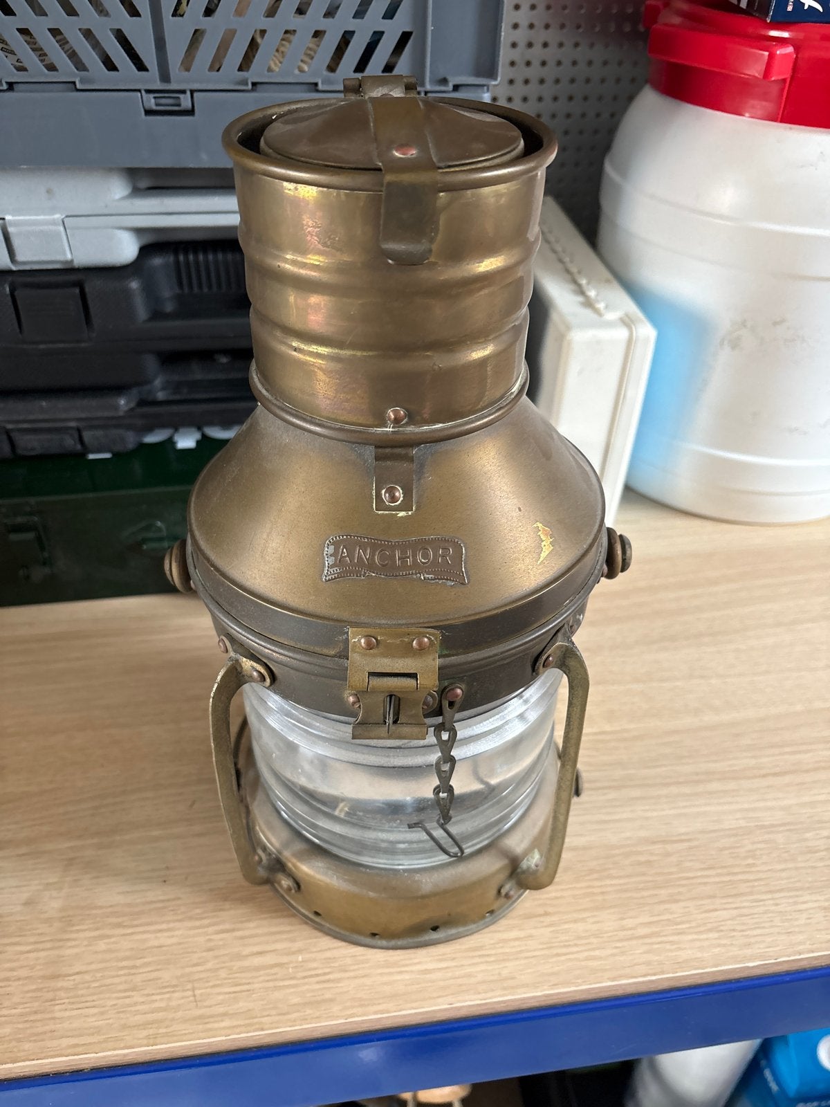 Antieke Messing Scheepslamp 'Anchor' - Maritieme Decoratie, Antiek en Kunst, Ophalen