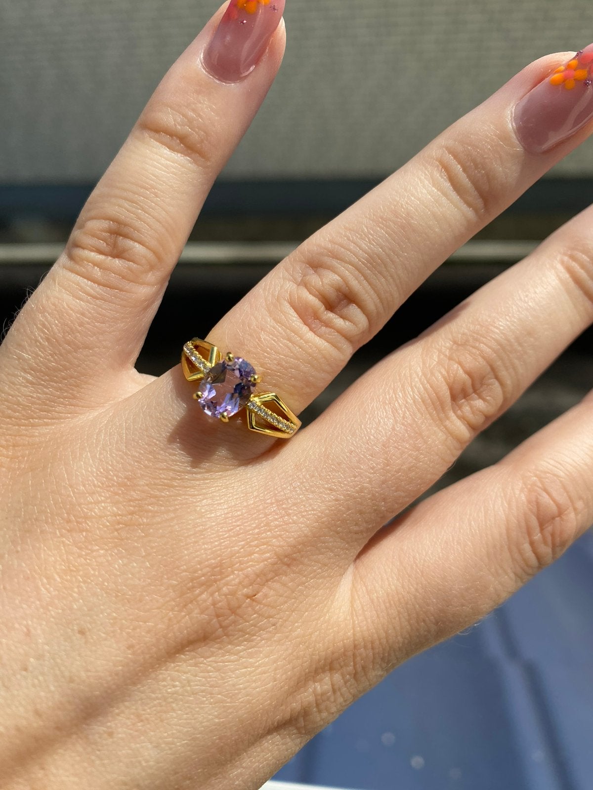 Amethist zilveren gold plated ring, Ophalen, Dame, Zilver, Kleiner dan 17