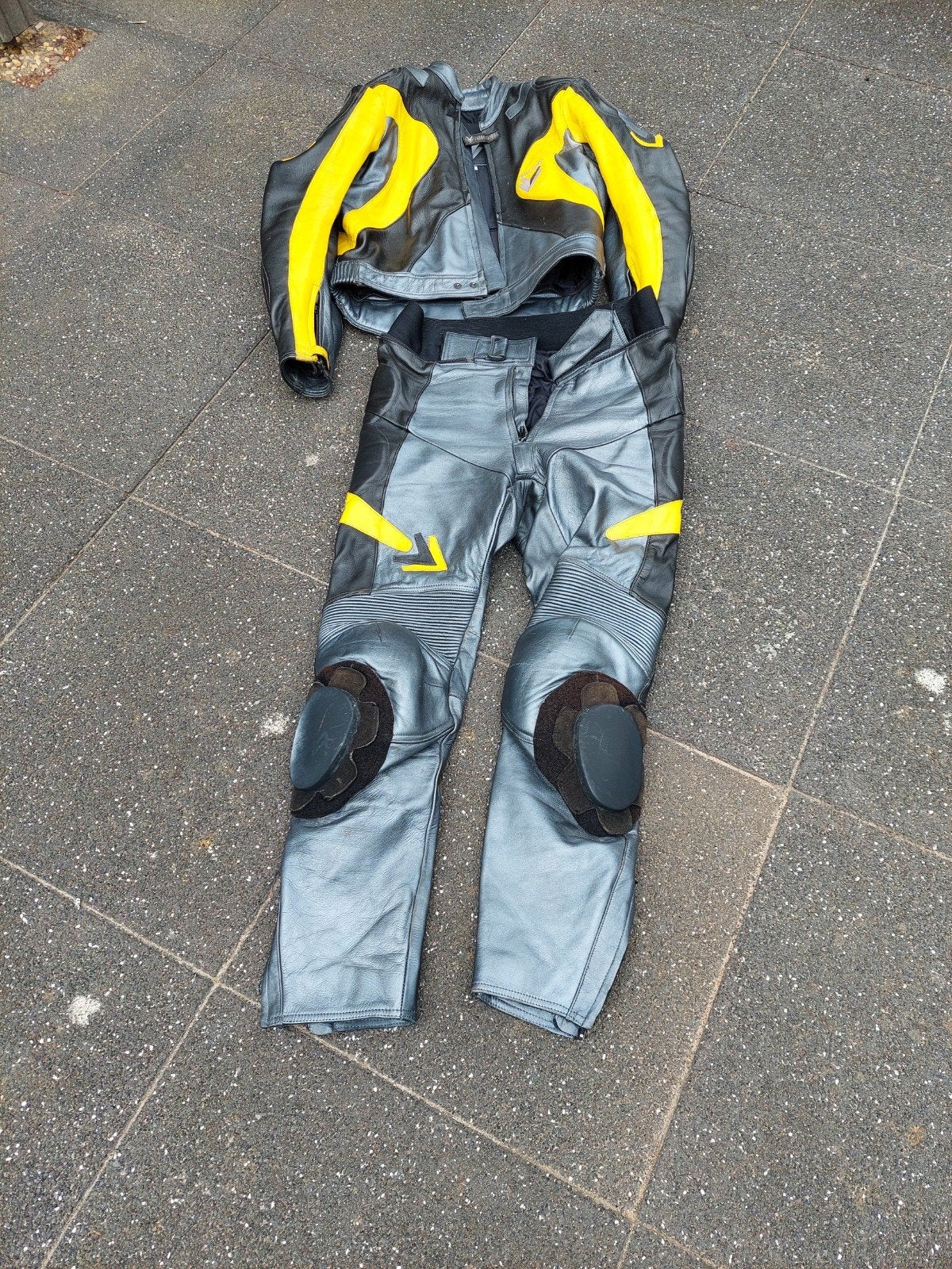 Frank Thomas Motorpak Leer - Grijs/Geel (UK 42 / EUR 52), Motoren, Kleding | Motorkleding, Ophalen of Verzenden