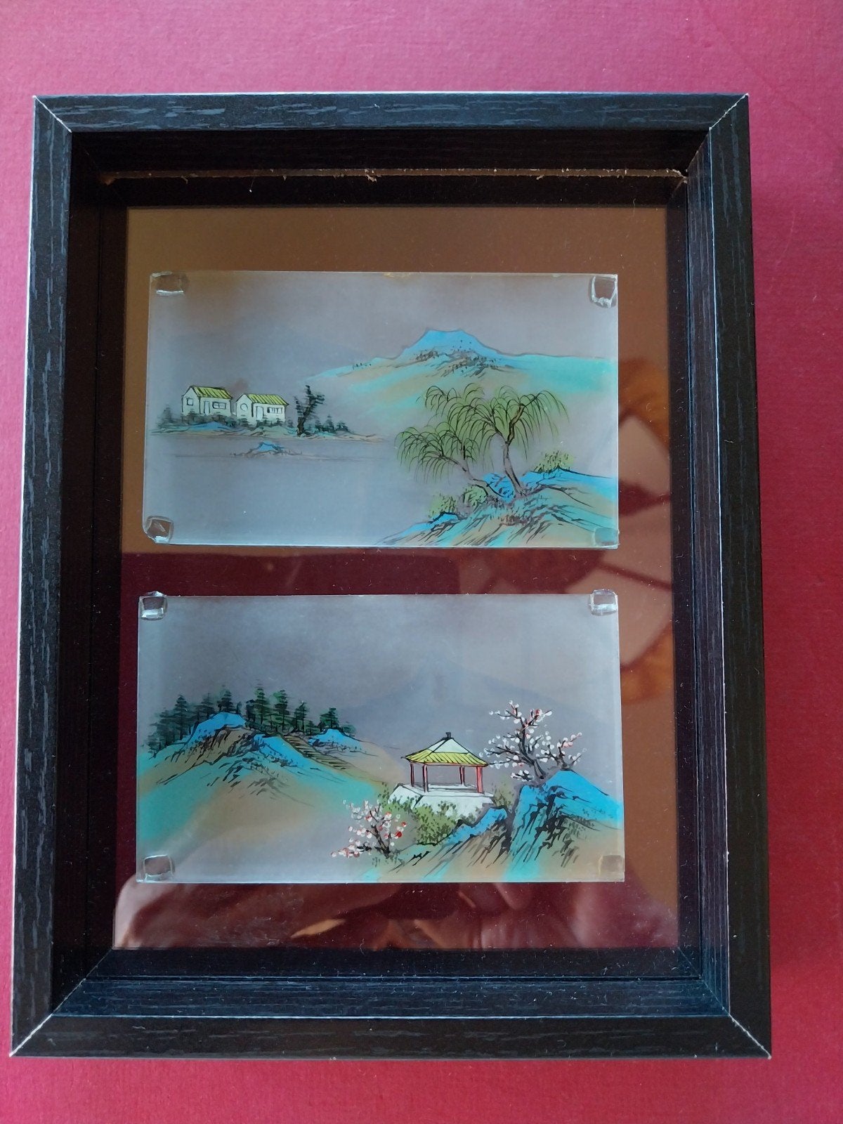 Geschilderd op glas...Japans.., Ophalen of Verzenden