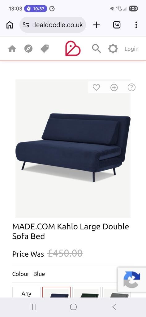 Zo goed als nieuwe slaapbank, Ophalen, Blauw, Tweepersoons, 190 cm of minder
