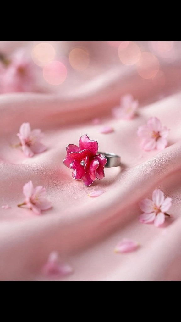 Rvs verstelbare ring met handgemaakte bloem rood, Overige materialen, Verzenden, ., Nieuw